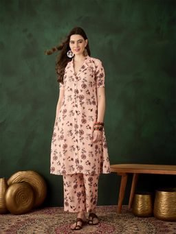 Gahan - Womens Peach Designer Printed Stylish Kurta with Pant