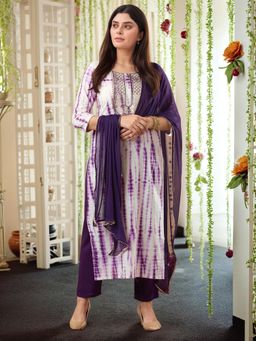 Gahan - Womens Purple Viscose Rayon Straight Printed Kurta with Pant & Dupatta