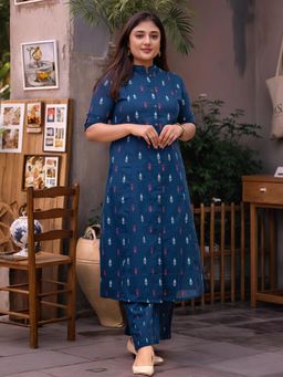 Gahan - Womens Navy Blue Viscose Rayon A-Line Printed Kurta with Pant