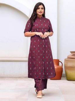 Gahan - Womens Wine Viscose Rayon A-Line Printed Kurta with Pant