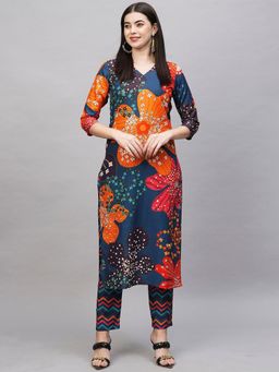 Gahan - Womens Blue Viscose Rayon Straight Printed Kurta with Pant