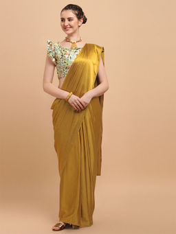 Amrutam Fab - Womens Silk Yellow Green Saree With Digital Printed Unstitched Blouse Piece