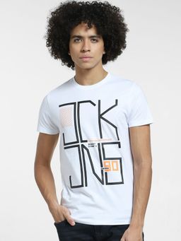 Jack & Jones - White Typographic Print Crew Neck T-shirt
