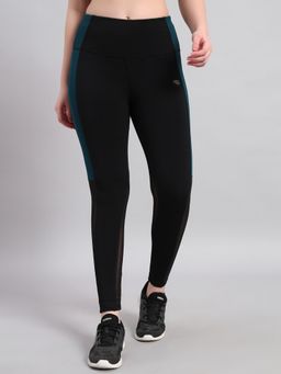 CLOTHWIK - Women Colorblock Slim-Fit Sports Tights - Black