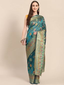 Odette - Blue Woven Organza Saree with Unstitched Blouse