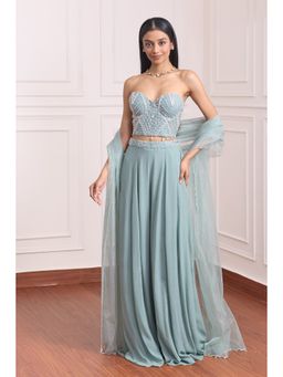 RCKC Aurum - Women Blue Verdant Vogue Corset with Palazzo and Dupatta