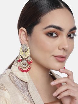 Laida - Gold-Toned Crescent Shaped Yellow and Red Chandballi Earrings