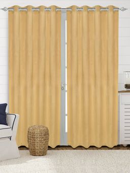 Saral Home - Saralhome LA CRME Plain Velvet Door Curtain 2pc Gold (4x7 Feet)