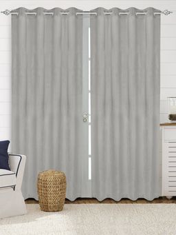 Saral Home - Saralhome LA CRME Plain Velvet Door Curtain 1pc Grey (4x7 Feet)
