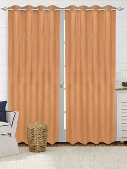 Saral Home - Saralhome LA CRME Plain Velvet Door Curtain 1pc Rust (4x7 Feet)