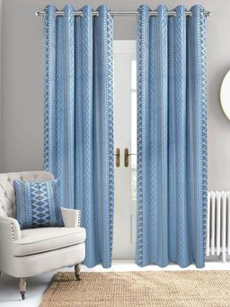 Saral Home - Saralhome Aveda Velvet Boho Print Door Curtain 2pc Blue (4x7 Feet)
