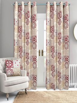 Saral Home - Saralhome Tile Velvet Digital Print Door Curtain 2pc Beige (4x7 Feet)