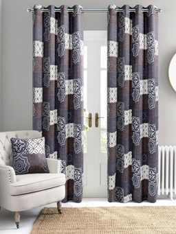 Saral Home - Saralhome Tile Velvet Digital Print Door Curtain 1pc Blue (4x7 Feet)