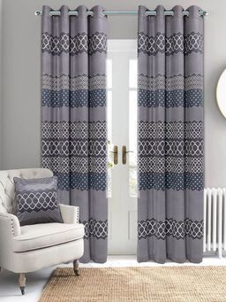 Saral Home - Saralhome Quite Velvet Digital Print Door Curtain 1pc Dk Grey (4x7 Feet)