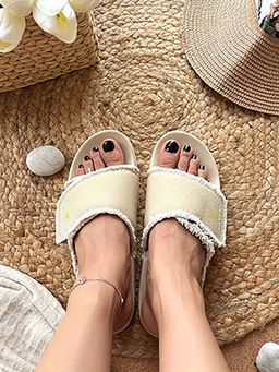 NoStrain - Women Beige Women Brown Canvas Sugar Sliders
