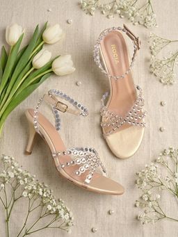 ROCIA - By Regal Gold Women Diamond Embellished Stylish Stiletto Heels