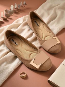 ROCIA - By Regal Beige Women Suede Buckled Ballerina