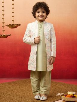 Vastramay - Silk Blend Embroidered Sherwani, Kurta and Pyjama