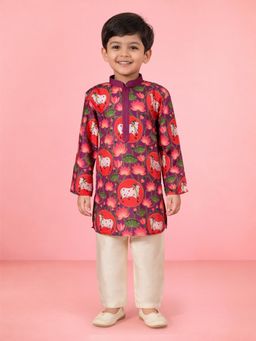 Vastramay - Boys Purple Floral Print Kurta and Pyjama