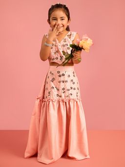 Vastramay - Girls Peach Embroidered Lehenga and Choli