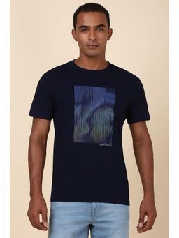 Allen Solly - Men Navy Self Design Crew Neck T-Shirt
