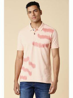 Allen Solly - Men Peach Print Collar Neck Printed Polo T-Shirt