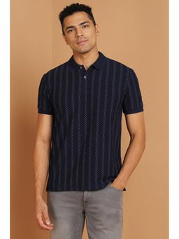 Allen Solly - Men Navy Printed Collar Neck Polo T-Shirt