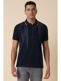 Allen Solly - Men Navy Print Collar Neck Printed Polo T-Shirt