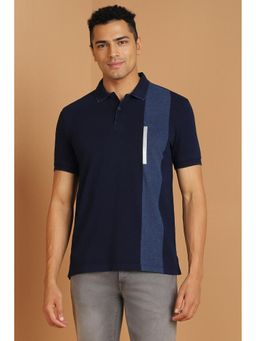 Allen Solly - Men Navy Colorblock Collar Neck Polo T-Shirt