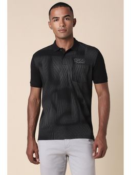 Allen Solly - Men Black Print Collar Neck Printed Polo T-Shirt