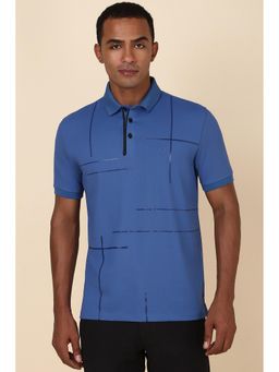 Allen Solly - Men Blue Printed Collar Neck Polo T-Shirt