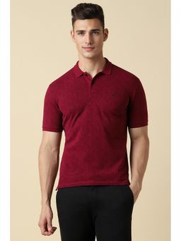 Allen Solly - Men Maroon Printed Collar Neck Polo T-Shirt