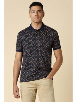 Allen Solly - Men Navy Floral Print Collar Neck Polo T-Shirt