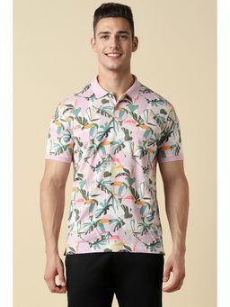 Allen Solly - Men Pink Floral Print Collar Neck Polo T-Shirt
