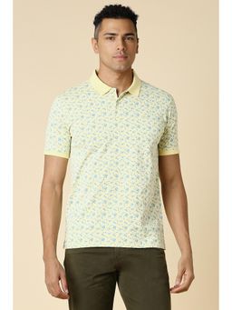 Allen Solly - Men Yellow Floral Print Collar Neck Polo T-Shirt