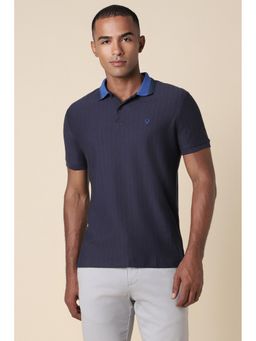 Allen Solly - Men Blue Self Design Collar Neck Polo T-Shirt
