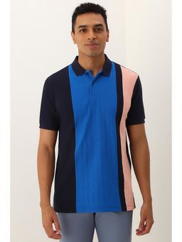 Allen Solly - Men Blue Colorblock Collar Neck Polo T-Shirt