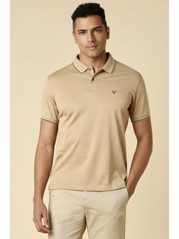 Allen Solly - Men Brown Textured Collar Neck Polo T-Shirt