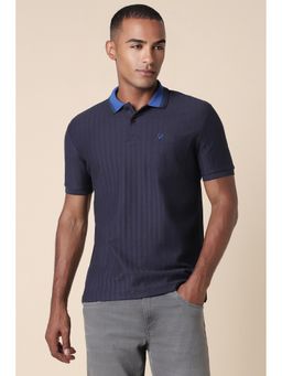 Allen Solly - Men Navy Self Design Collar Neck Polo T-Shirt