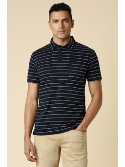 Allen Solly - Men Navy Stripes Collar Neck Polo T-Shirt