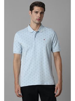 Louis Philippe - Men Blue Printed Collar Neck Polo T-Shirt