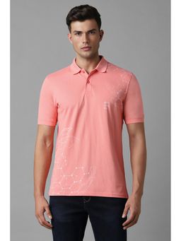 Louis Philippe - Men Peach Graphic Printed Collar Neck Polo T-Shirt