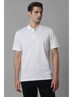 Louis Philippe - Men White Textured Collar Neck Polo T-Shirt