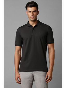 Louis Philippe - Men Black Solid Collar Neck Polo T-Shirt