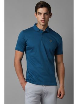 Louis Philippe - Men Blue Solid Collar Neck Polo T-Shirt
