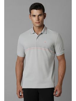 Louis Philippe - Men Grey Printed Collar Neck Polo T-Shirt