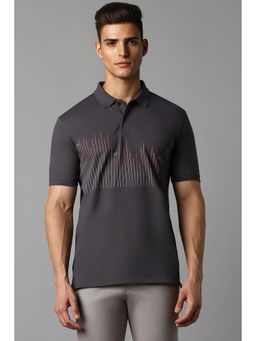 Louis Philippe - Men Grey Printed Collar Neck Polo T-Shirt