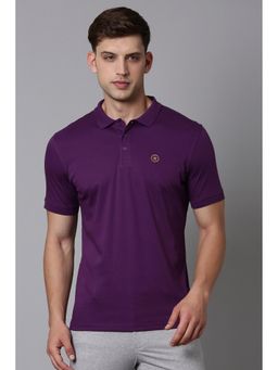 Louis Philippe - Men Purple Solid Collar Neck Polo T-Shirt
