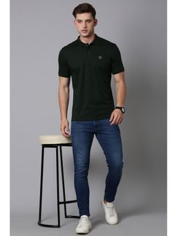 Louis Philippe - Men Green Solid Collar Neck Polo T-Shirt
