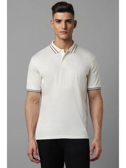 Louis Philippe - Men White Solid Collar Neck Polo T-Shirt